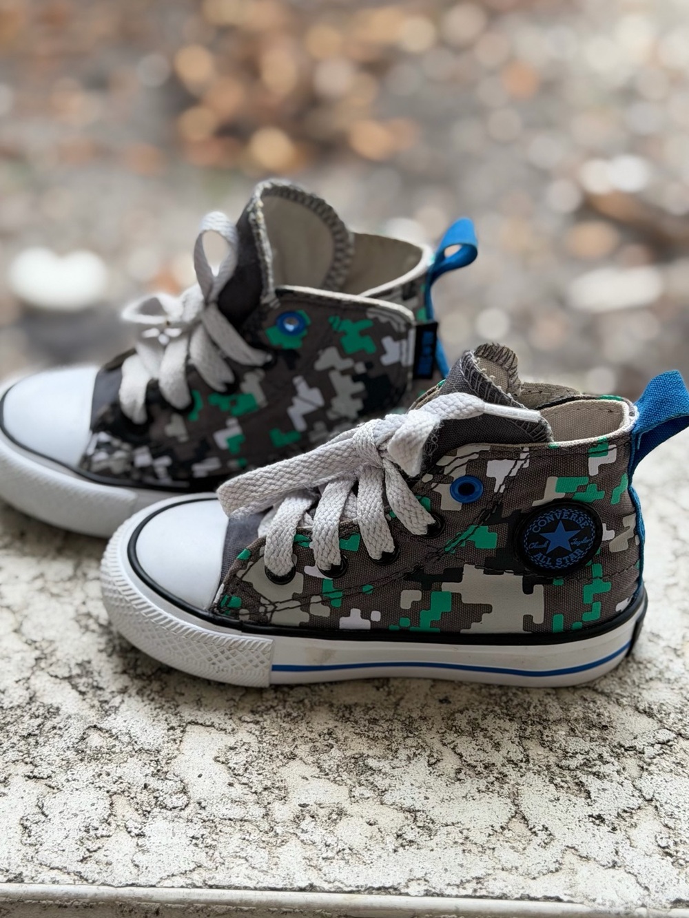 Converse Kids High Top Sneakers in Green, Gray & White Camo